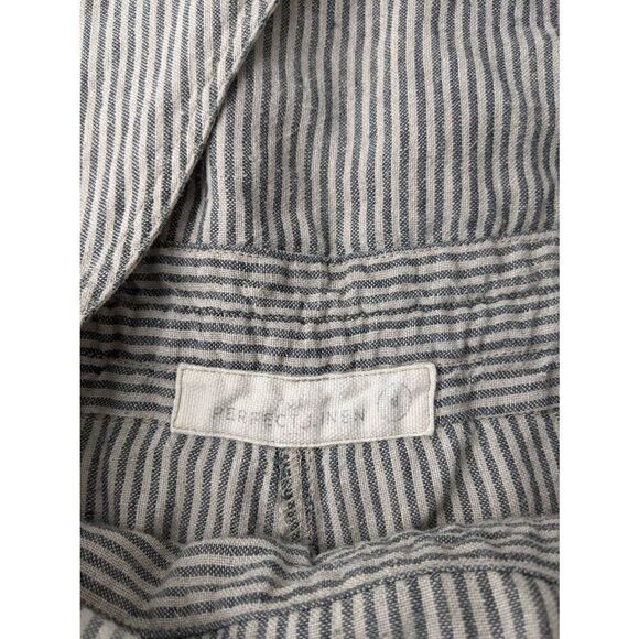 Not Perfect Linen Sleeveless Jumpsuit Gray Striped Women's Size M Medium Drawstr - Picture 6 of 13